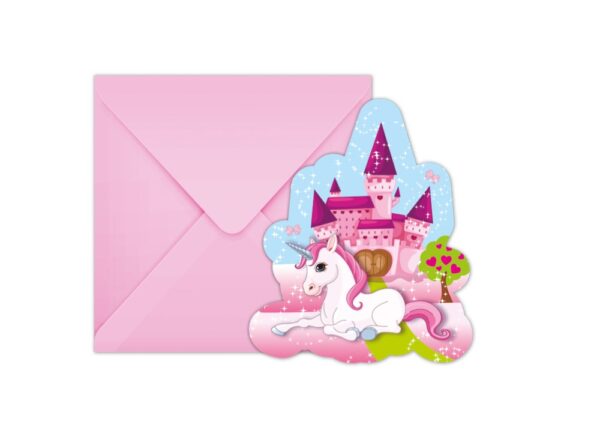 6 Die-Cut Invitations & Envelopes - Unicorn