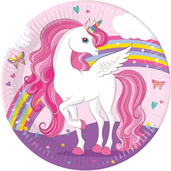 8 Paper plates large 23cm FSC - Unicorn Rainbow Colors