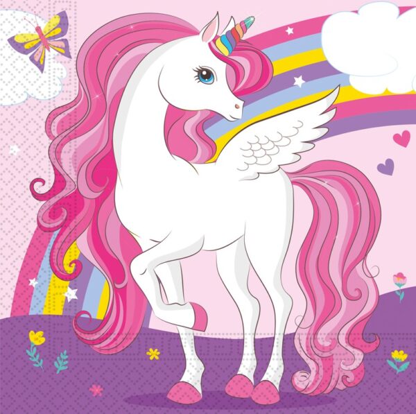 20 2-Ply Paper Luncheon Napkins 33x33cm FSC - Unicorn Rainbow Colors