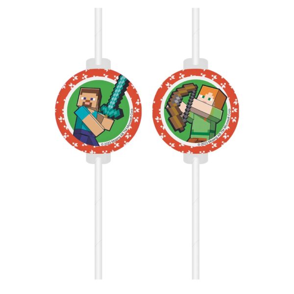 4 Medallion Paper Drinking Straw FSC - Minecraft
