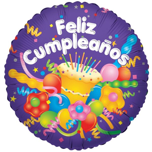 Foilballoon round 18" feliz cumpleaños cake & streamers