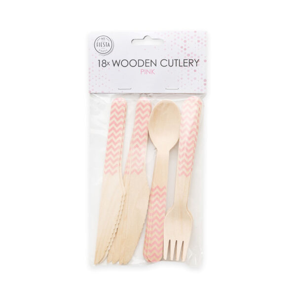 18 pcs wooden cutlery FSC - Pink - Image 2