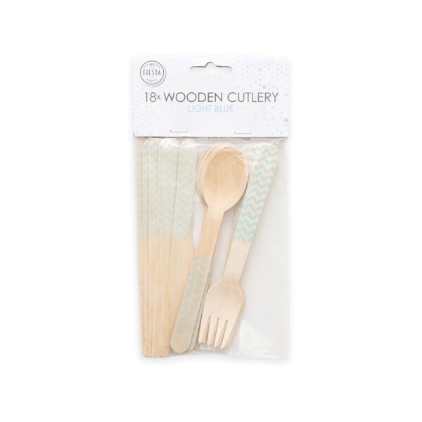 18 pcs wooden cutlery FSC - Light blue - Image 2