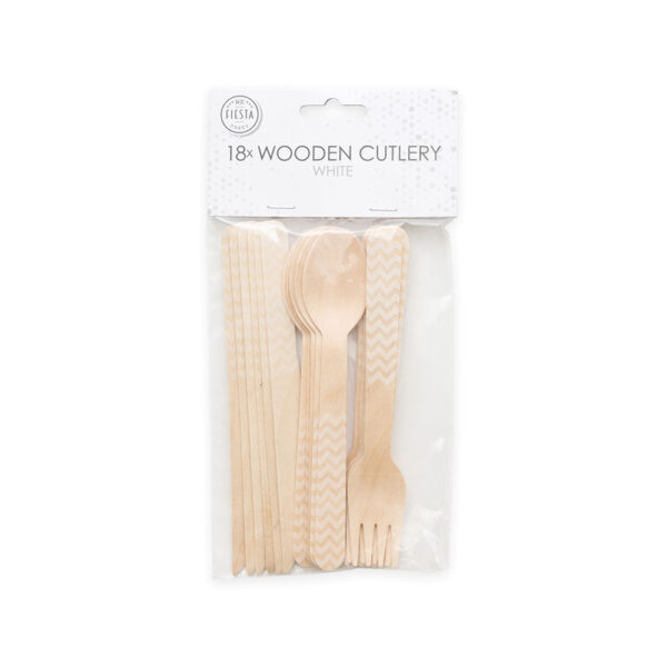 18 pcs wooden cutlery FSC - White - Image 2