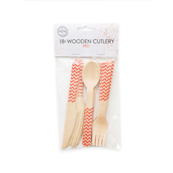 18 pcs wooden cutlery FSC - Red - Image 2