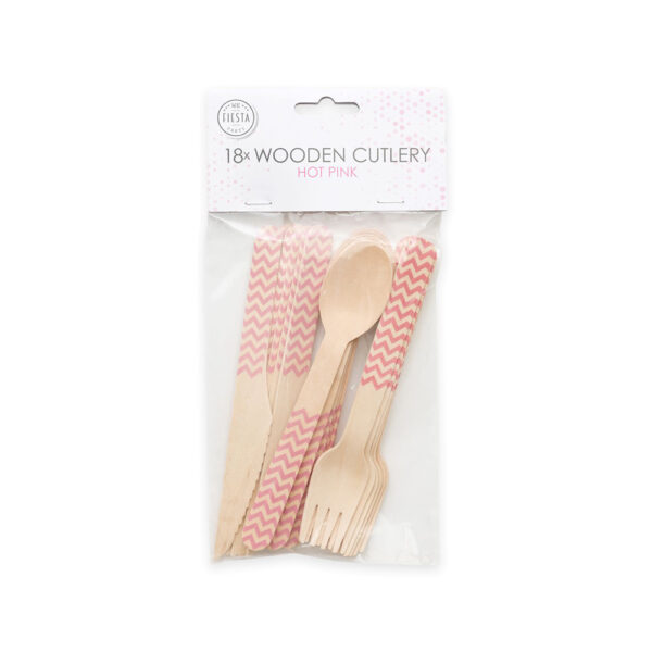 18 pcs wooden cutlery FSC - Hot pink - Image 2