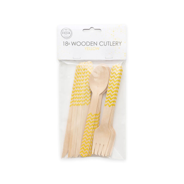 18 pcs wooden cutlery FSC - Yellow - Image 2