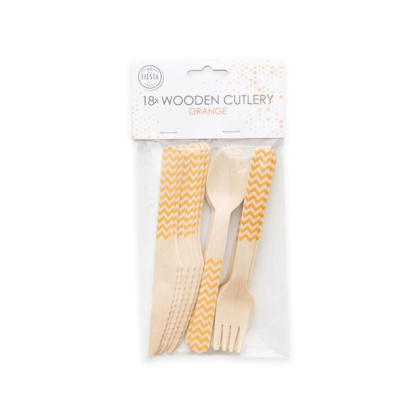 18 pcs wooden cutlery FSC - Orange - Image 2