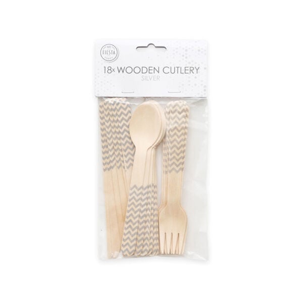 18 pcs wooden cutlery FSC - Silver - Image 2