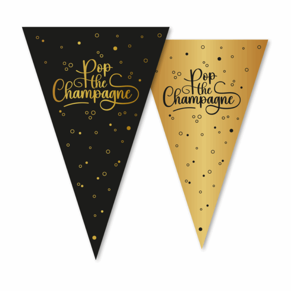 Bunting PET 10m - 2-side print - flagsize 20x30cm - Pop the Champagne - black