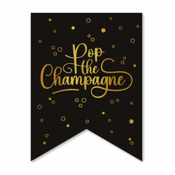 Pennant banner paper 6m - Pop the Champagne - black