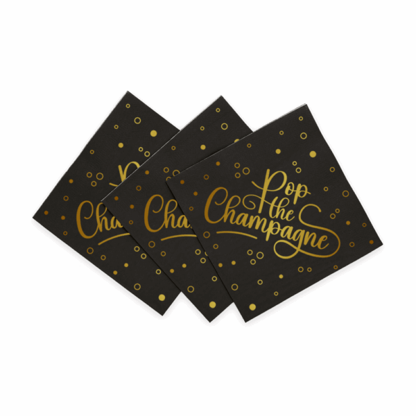 20 Napkins 33x33cm - Pop the Champagne - black