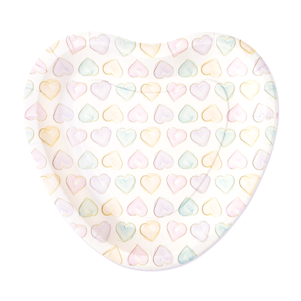 8 Paper plates Hearts shape 23cm -Watercolors  Hearts