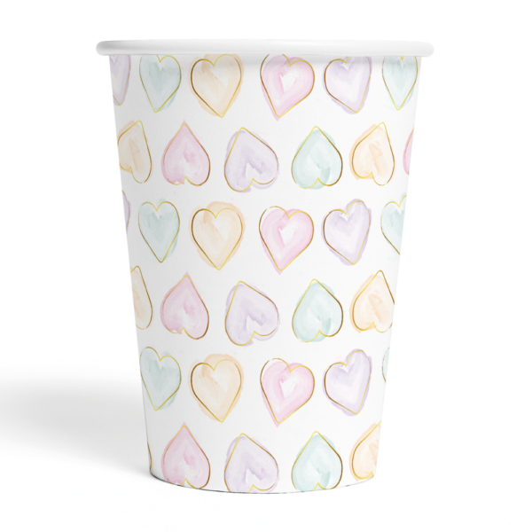 8 paper cups 210 ml - Watercolors Hearts