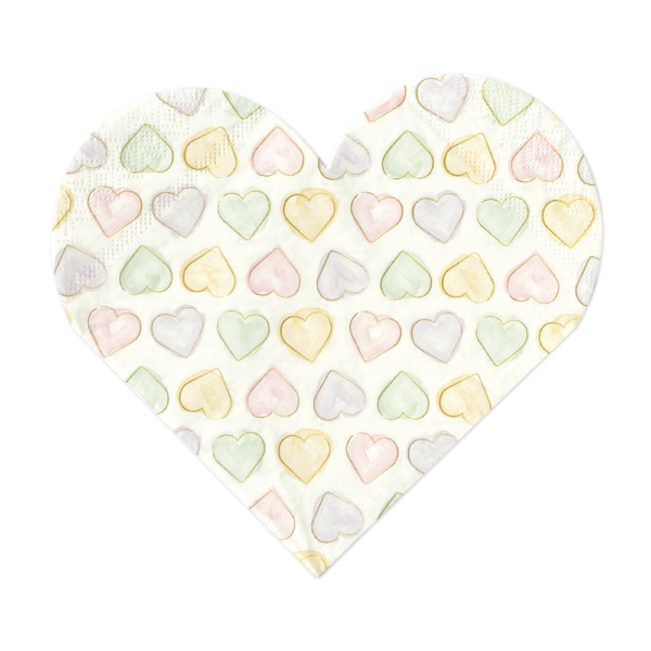 20 3-Ply Paper Heart shape Napkins 33x33cm - Watercolors Hearts - Image 2
