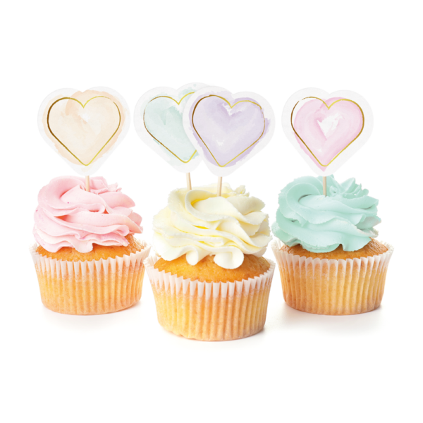 12 Cake Picks - Hearts Watercolors