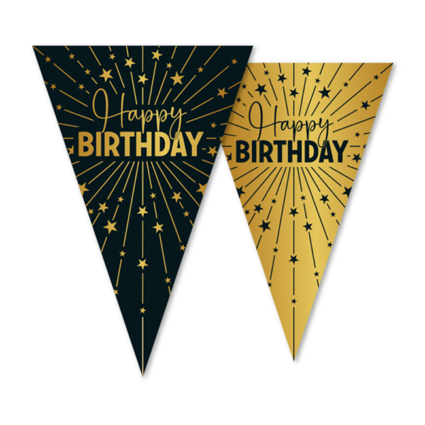 Bunting PET 10m - 2-side print - flagsize 20x30cm - Happy Birthday Golden Celebrations