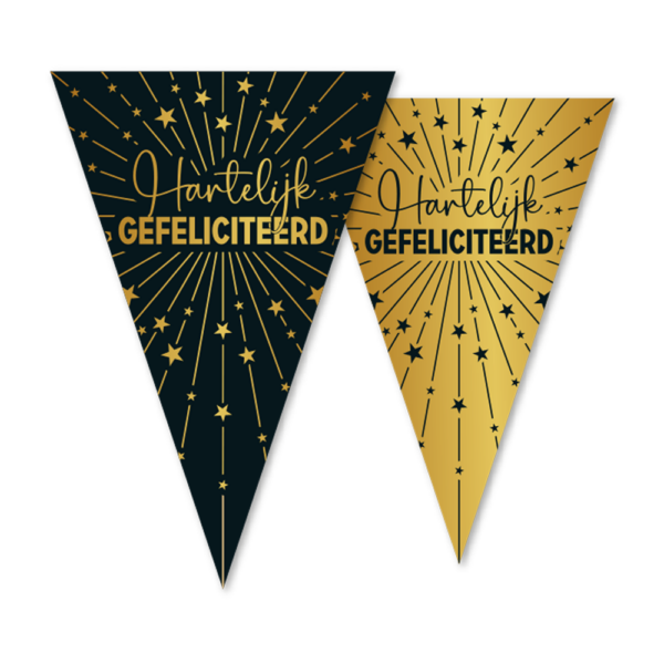Bunting PET 10m - 2-side print - flagsize 20x30cm - Hartelijk Gefeliciteerd Golden Celebrations
