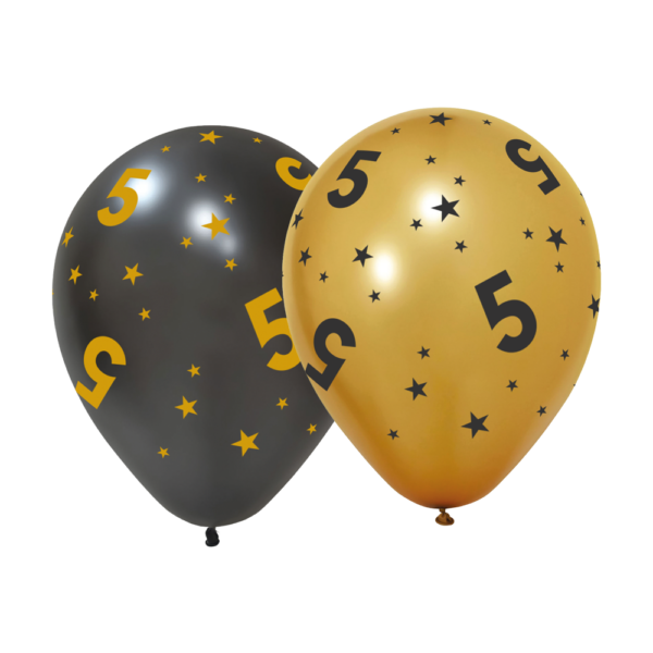 6 Balloons 12''  3 met.gold /3 black '5' Golden Celebrations