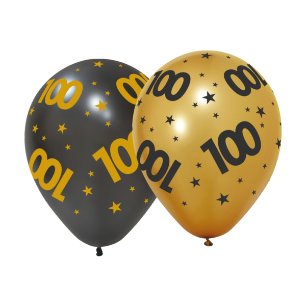 6 Balloons 12''  3 met.gold /3 black '100' Golden Celebrations