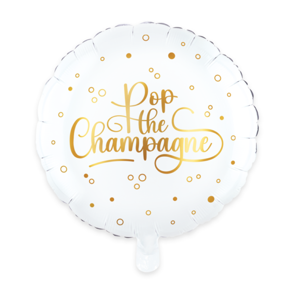 Foilballoon 18'' round - Pop the Champagne - white