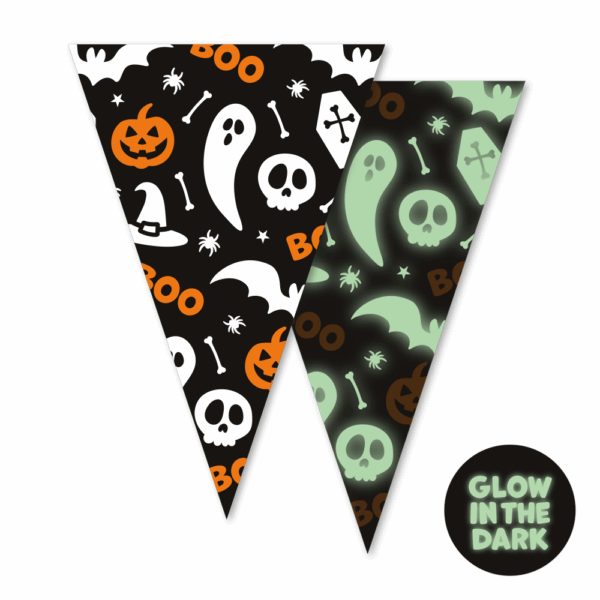 Bunting Paper 6m - Glow in the Dark - Halloween Boo size flags: 20x30cm