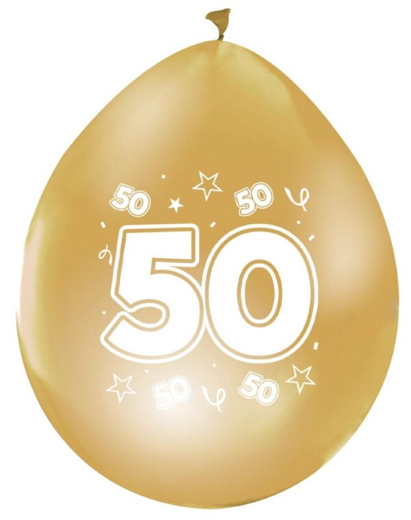 8 Balloons 12" metallic gold 2-sides print '50'