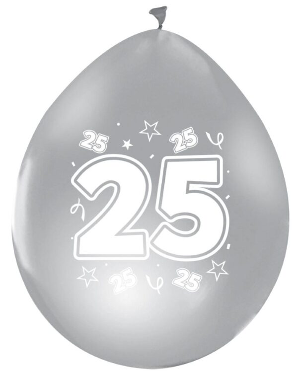 8 Balloons 12" metallic silver 2-sides print '25'