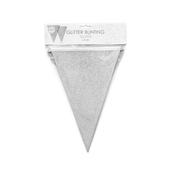 Bunting Glitter 6m silver flagsize 20x30cm - Image 2