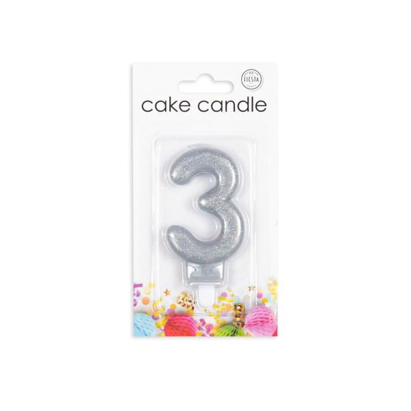 Cake candle glitter silver nr. 3 - Image 2