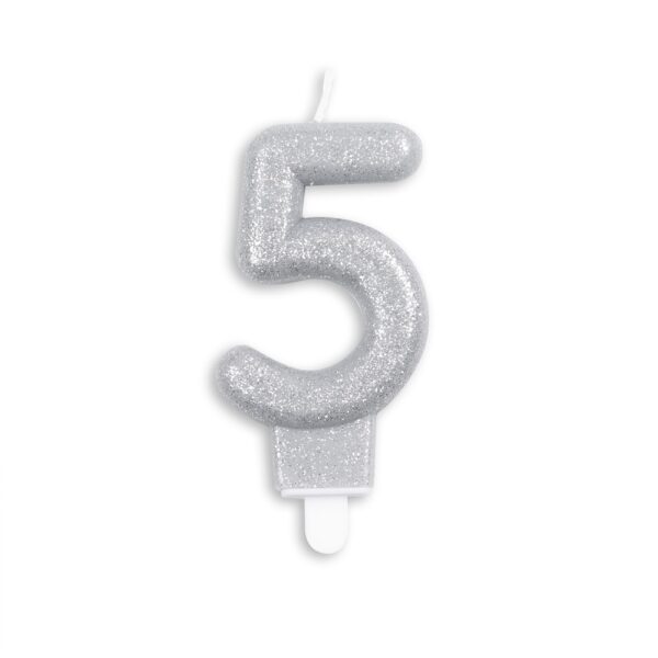 Cake candle glitter silver nr. 5