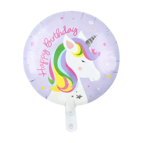 Foilballoon 18" round - 'Happy Birthday" Unicorn