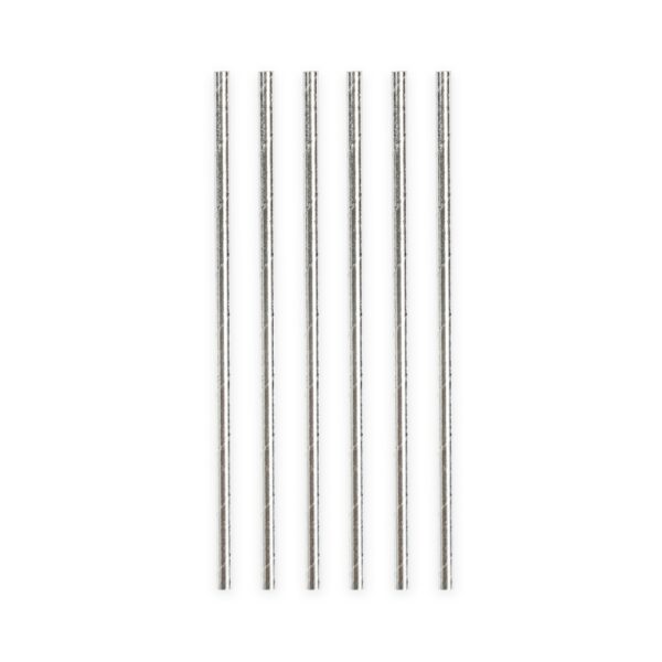 20  Paper straws 6mm x 197mm metallic silver - Image 2