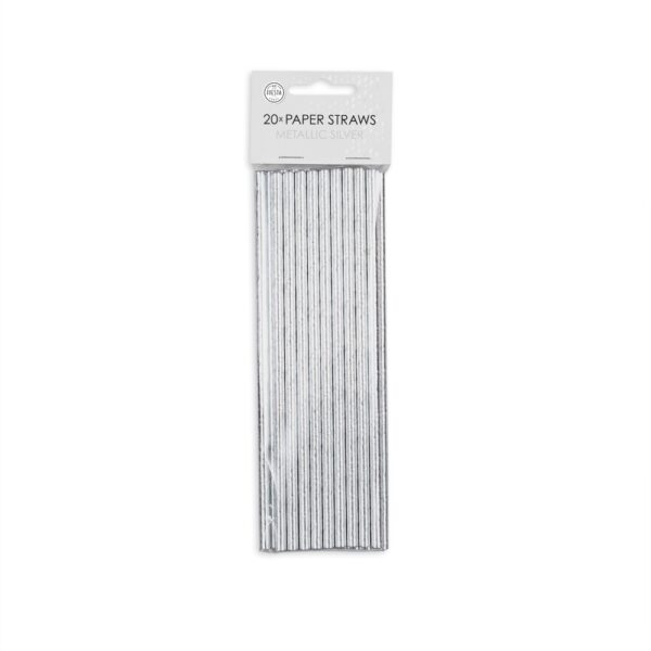 20  Paper straws 6mm x 197mm metallic silver