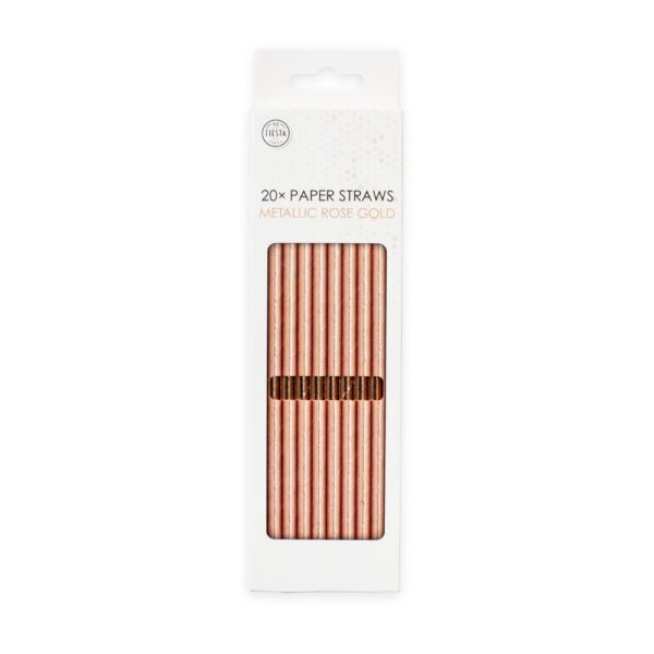 20  Paper straws 6mm x 197mm metallic Rose gold