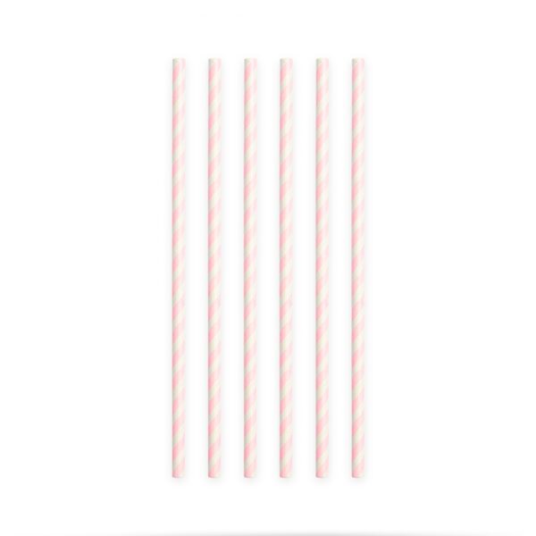 20  Paper straws 6mm x 197mm striped baby pink - Image 2