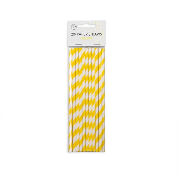 20  Paper straws 6mm x 197mm striped yellow