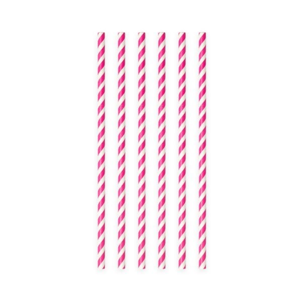 20  Paper straws 6mm x 197mm striped hotpink - Image 2