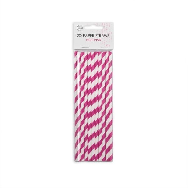 20  Paper straws 6mm x 197mm striped hotpink
