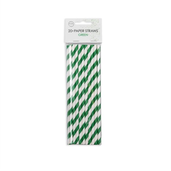 20  Paper straws 6mm x 197mm striped green