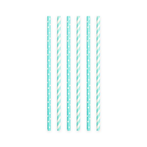 20  Paper straws 6mm x 197mm stripe/dot baby blue - Image 2