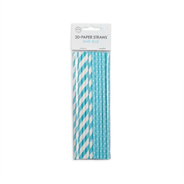 20  Paper straws 6mm x 197mm stripe/dot baby blue