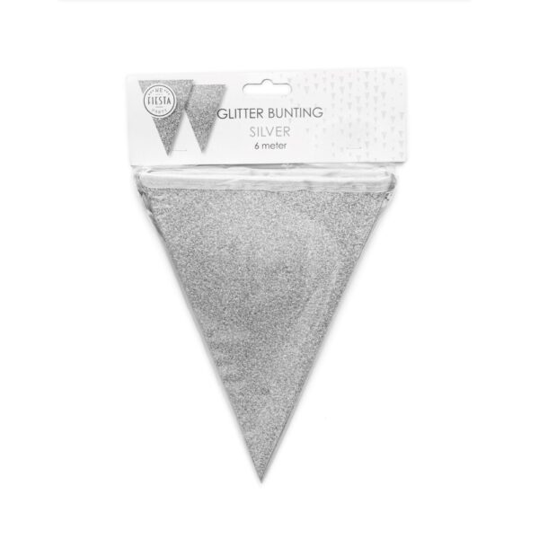 Bunting Glitter 6m silver flagsize 16x20cm - Image 2