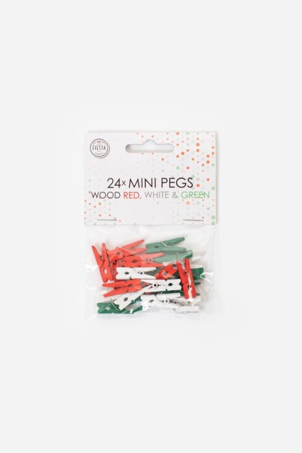 24 Mini pegs wood red/white/green