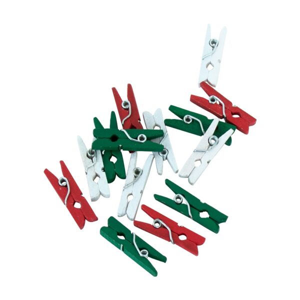 24 Mini pegs wood red/white/green - Image 2