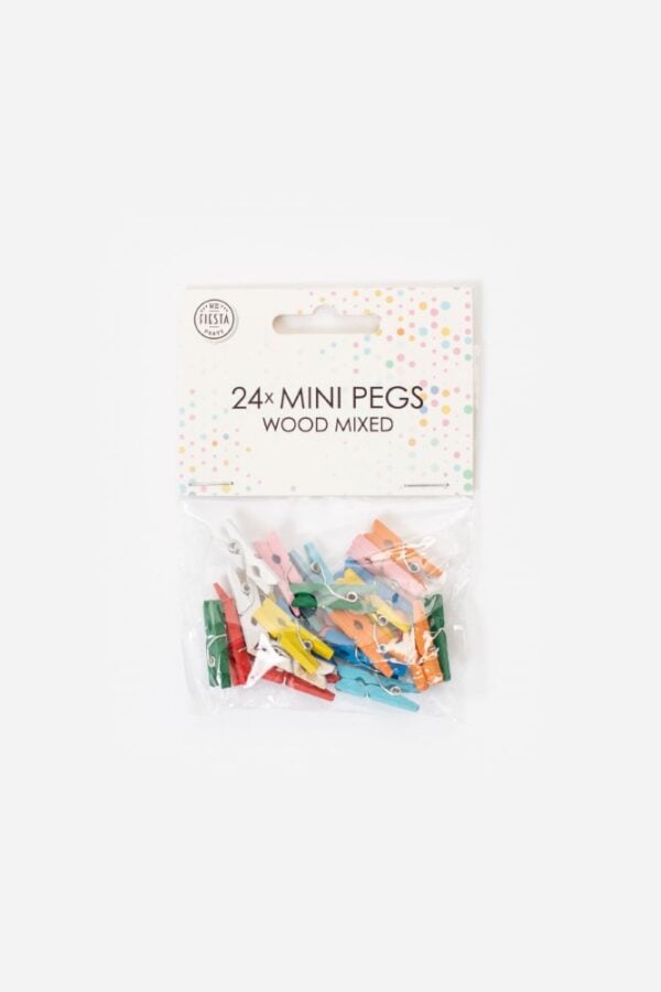 24 Mini pegs wood mixed