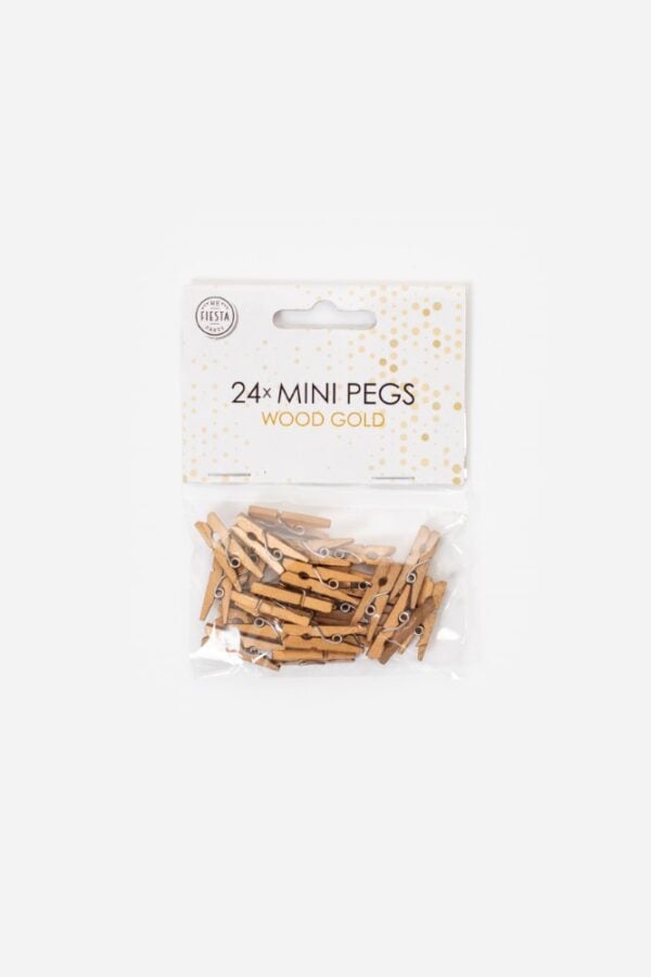 24 Mini pegs wood gold