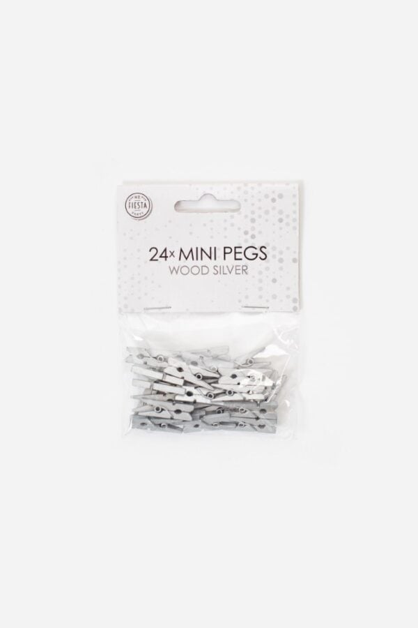 24 Mini pegs wood silver