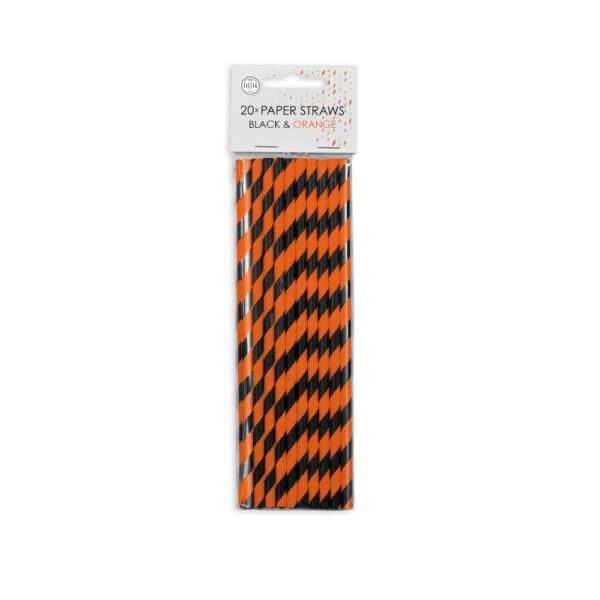 20  Paper straws 6mm x 197mm striped black/orange