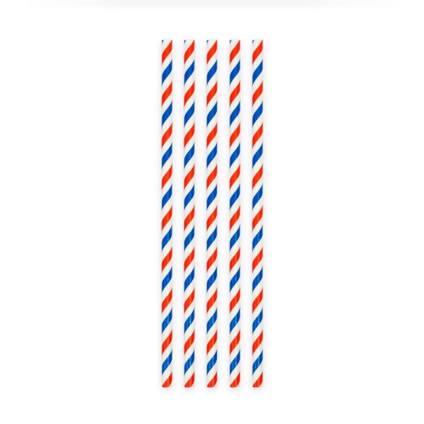 20  Paper straws 6mm x 197mm striped red-white-blue - Image 2